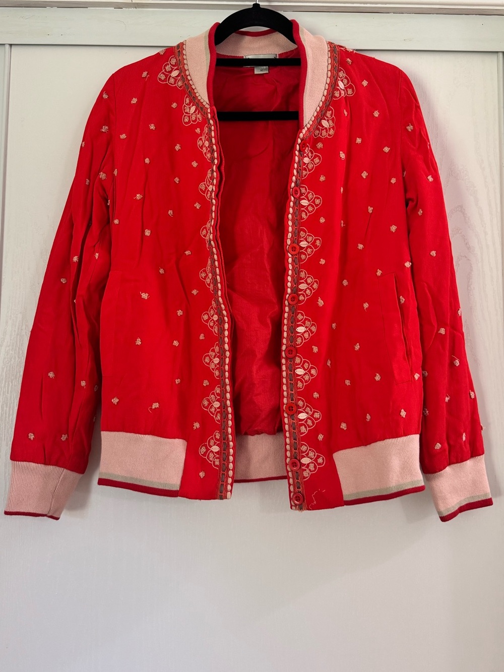 Anthropologie Conditions Apply Arabella Embroidered Bomber Jacket